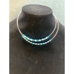 Elegant Double Strand Crystal Beaded Choker Necklace With Adjustable Chain
